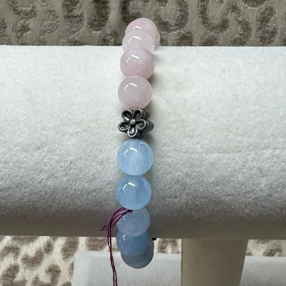 Rose Quartz - Aquamarine - New Jade- Natural Crystal Gemstone Stretch Bracelet - Picture 6 of 6
